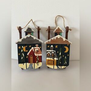 Wooden Christmas Sleds 8x5 Rustic Winter Cottage Hanging Decor